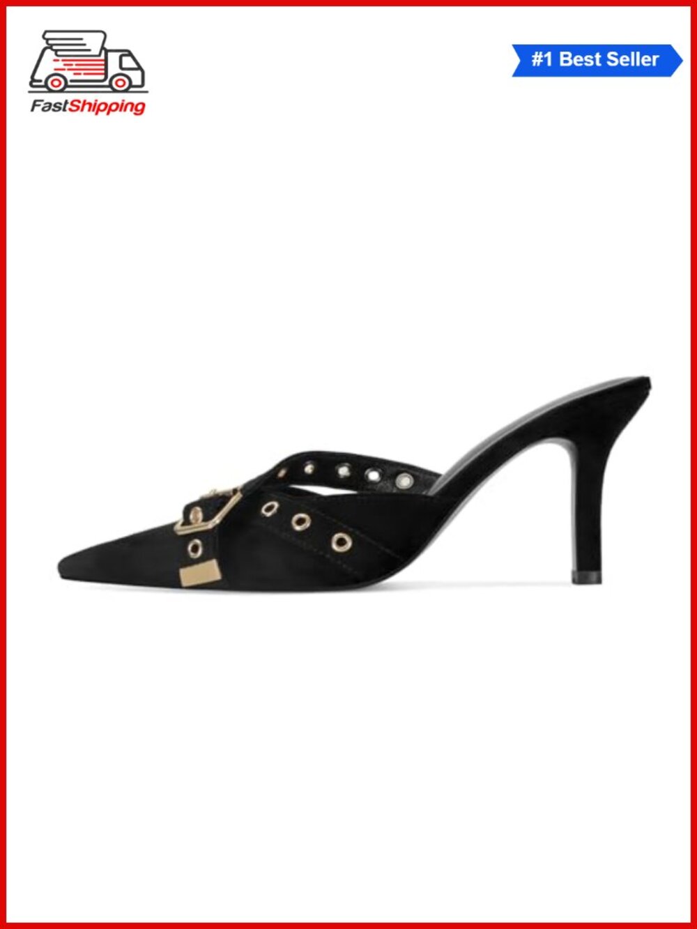 ✨ Pointed Toe Mule Heels Faux Leather Kitten Heel Dressy Slip On